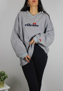 Vintage RARE Ellesse Fleece Jumper w Logo Front & Sleeve