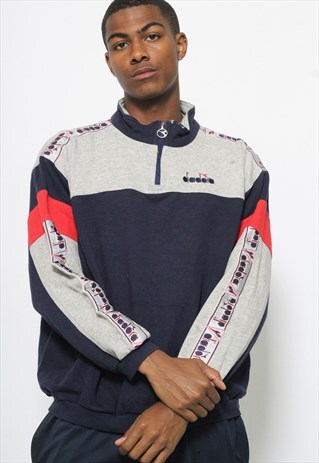 VINTAGE 1/4 ZIP DIADORA SWEATSHIRT WITH TAPE LOGO
