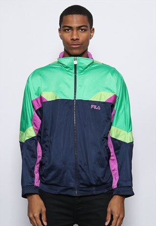 VINTAGE FILA LOGO TRACK JACKET GREEN AND NAVY BLUE