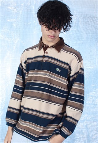 VINTAGE LACOSTE TAN AND NAVY POLO SHIRT
