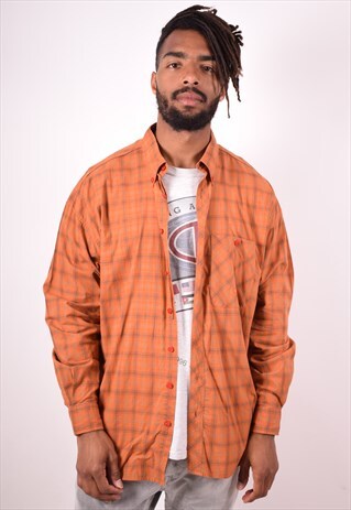 CAMEL MENS VINTAGE SHIRT XL ORANGE CHECK 90S