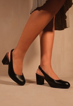 Edith block heel mary jane pumps in black faux leather