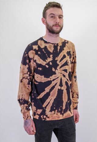 VINTAGE REWORKED BLACK FESTIVAL TIE DYE SWIRL SWEATER