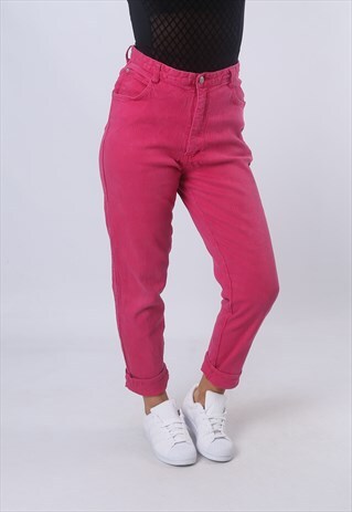 HIGH WAISTED STRETCH DENIM JEANS TAPERED LEG UK 14 (FJAW)
