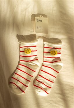 White Stripy Socks with Fuzzy Face