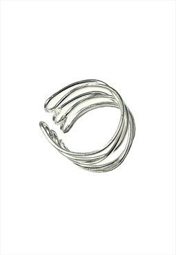 Silver Three Lines Geometric Ring Adjustable