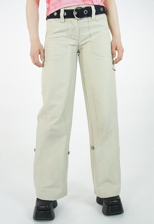 VINTAGE 90S Y2K CAMEL BEIGE CARGO COMBAT TROUSERS PANTS