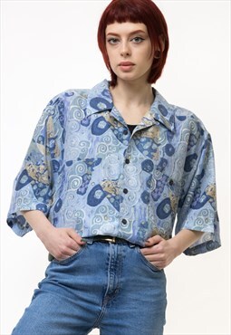 Vintage 90s Abstract MultiColor Woman Silky Shirt 19030