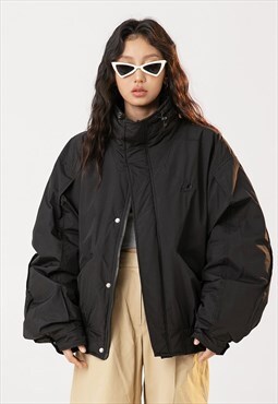Utility bomber jacket wide puffer punk winter coat in black