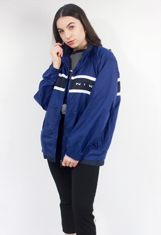 90'S RETRO BLUE & BLACK OVERSIZED THIN RAVE TRACK JACKET