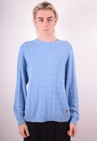 TOMMY HILFIGER MENS VINTAGE JUMPER SWEATER MEDIUM BLUE 90S