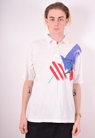 ADIDAS MENS VINTAGE POLO SHIRT LARGE WHITE 90S