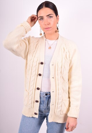 WOMENS VINTAGE CARDIGAN SWEATER XL BEIGE 90'S