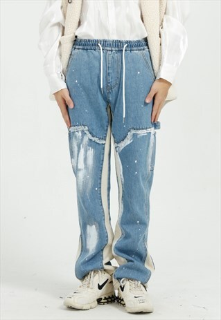 KALODIS SPLASHED INK ELASTIC WAIST CASUAL JEANS
