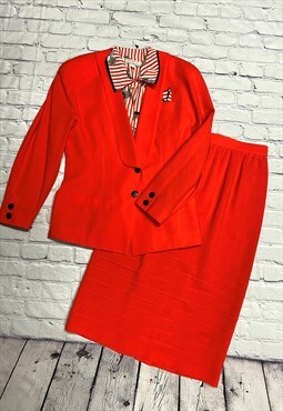 Orange Shirt Jacket & Skirt Suit Set