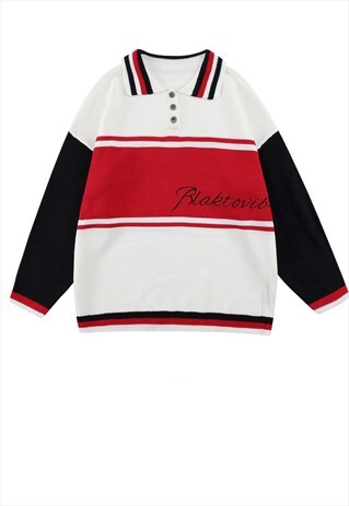 STRIPED SWEATSHIRT KNITTED COLLAR JUMPER IN RED