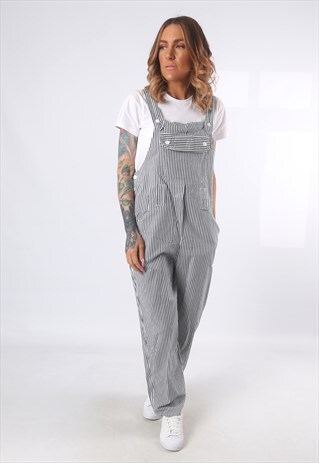 COTTON STRIPED DUNGAREES LIGHTWEIGHT WIDE TAPERED UK 12 (5AD