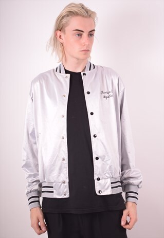 MENS VINTAGE BOMBER JACKET XL SILVER 90S