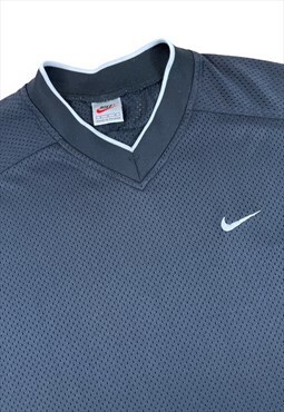 Nike Vintage 90s Black mesh v-neck T-shirt Embroidered 