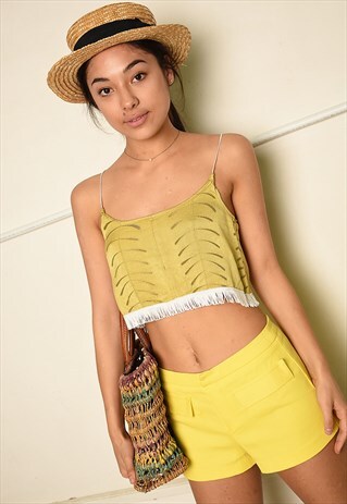 VINTAGE 90S STYLE PARIS CHIC BOHO FESTIVAL FRINGED CROP TOP