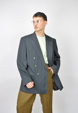 Vintage dark grey classic striped suit blazer