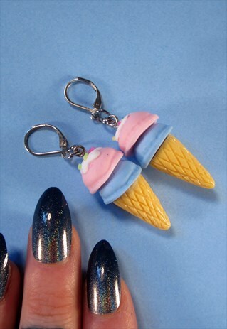 ICECREAM CONE KAWAII KITSCH FESTIVAL EARRINGS