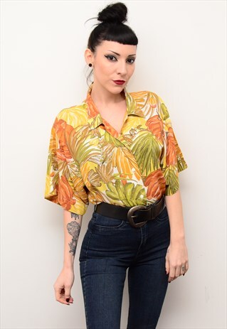 VINTAGE 90'S GRUNGE RETRO NATURE PATTERNED OVERSIZED SHIRT