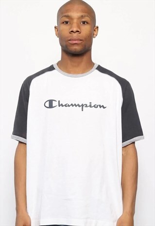 VINTAGE CHAMPION BIG LOGO SPELLOUT T-SHIRT WHITE