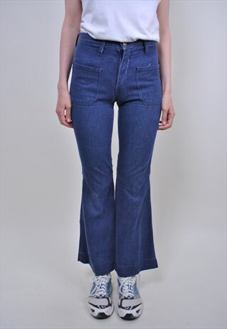 VINTAGE FLARE JEANS, WIDE CROPED DENIM JEANS