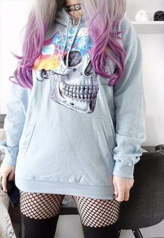 OVERSIZED HOODIE IN SKY BLUE WITH JELLYFISH SKULL PRINT