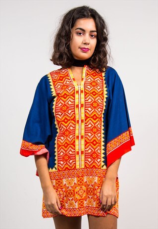 VINTAGE BRIGHT 90'S DASHIKI ETHNIC DRESS TOP