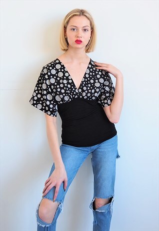 DEEP V POLKA DOT BLOUSE