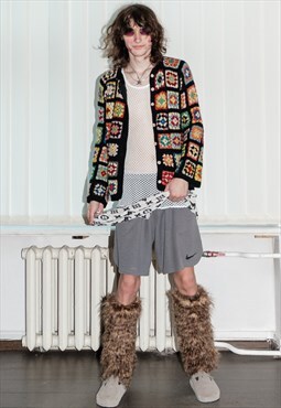 90's Vintage granny square golden button cardigan in multi