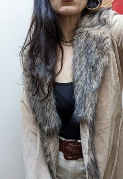 Vintage Afghan Faux Fur Leather Suede Coat