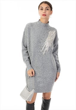 Multi Diamonded and Sequin pattern Embroidered Long Jumper