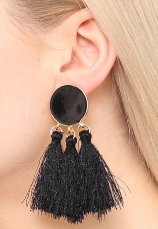 BLACK TASSEL FRINGE EARRINGS