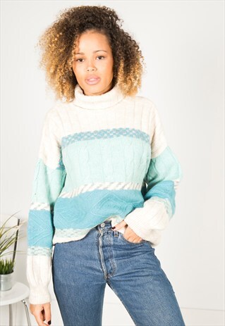 VINTAGE 80S CASUAL KNIT TURTLE NECK JUMPER / R528