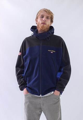 VINTAGE MENS POLO SPORT FULL ZIP WINDBREAKER FLEECE JACKE