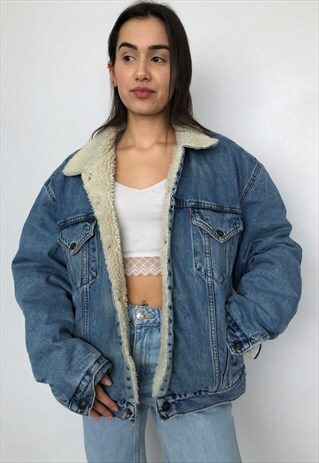 VINTAGE LEVIS RED TAB SHERPA TRUCKER BORG DENIM JACKET 80S
