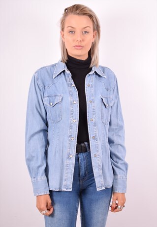 REPLAY WOMENS VINTAGE DENIM SHIRT MEDIUM BLUE 90S