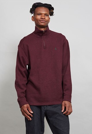 VINTAGE BURGUNDY ZIP UP RIBBED RALPH LAUREN SWEATER