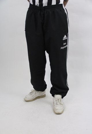VINTAGE ADIDAS BLACK PRINT TRACKSUIT BOTTOMS