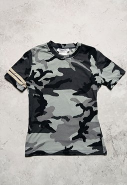 Christian Dior T Shirt Top Camouflage Blue Stripe Small 