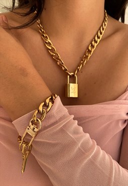 Repurposed Louis Vuitton Lock Necklace with Bracelet key w