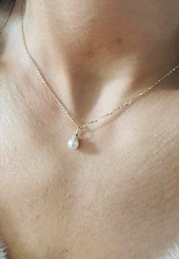 9ct gold 6mm pearl fine 1mm curb necklace in 18 inches