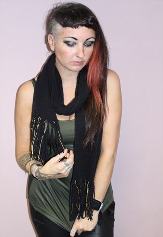 BLACK SCARF WITH GOLD TASSELS UNIQUE CHRISTMAS FESTIVE