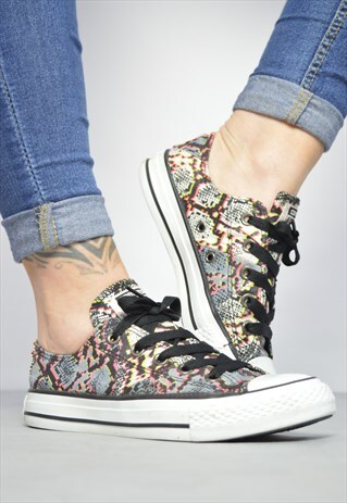 90S CONVERSE BLACK GREY COLOURFUL ABSTRACT PRINT OX SHOES