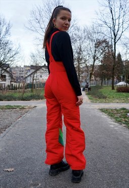 Vintage 90s Geometric Pattern Ski Pants with Braces in Red 