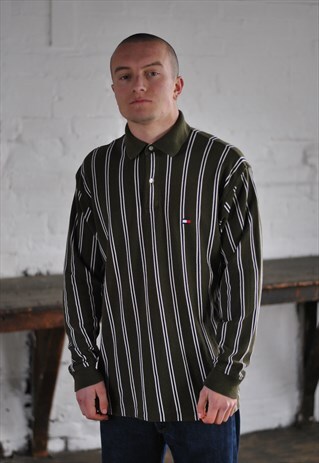 90S TOMMY HILFIGER STRIPE LONG SLEEVE POLO SHIRT