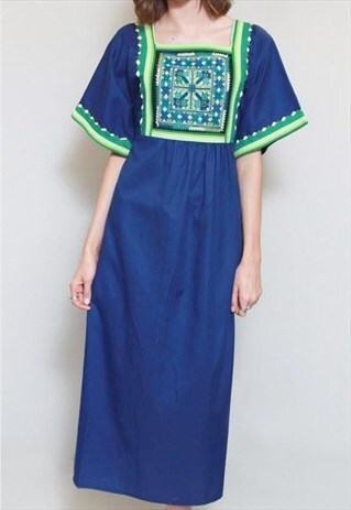 VINTAGE 1970'S CITRUS EMBROIDERED BOHO MAXI DRESS